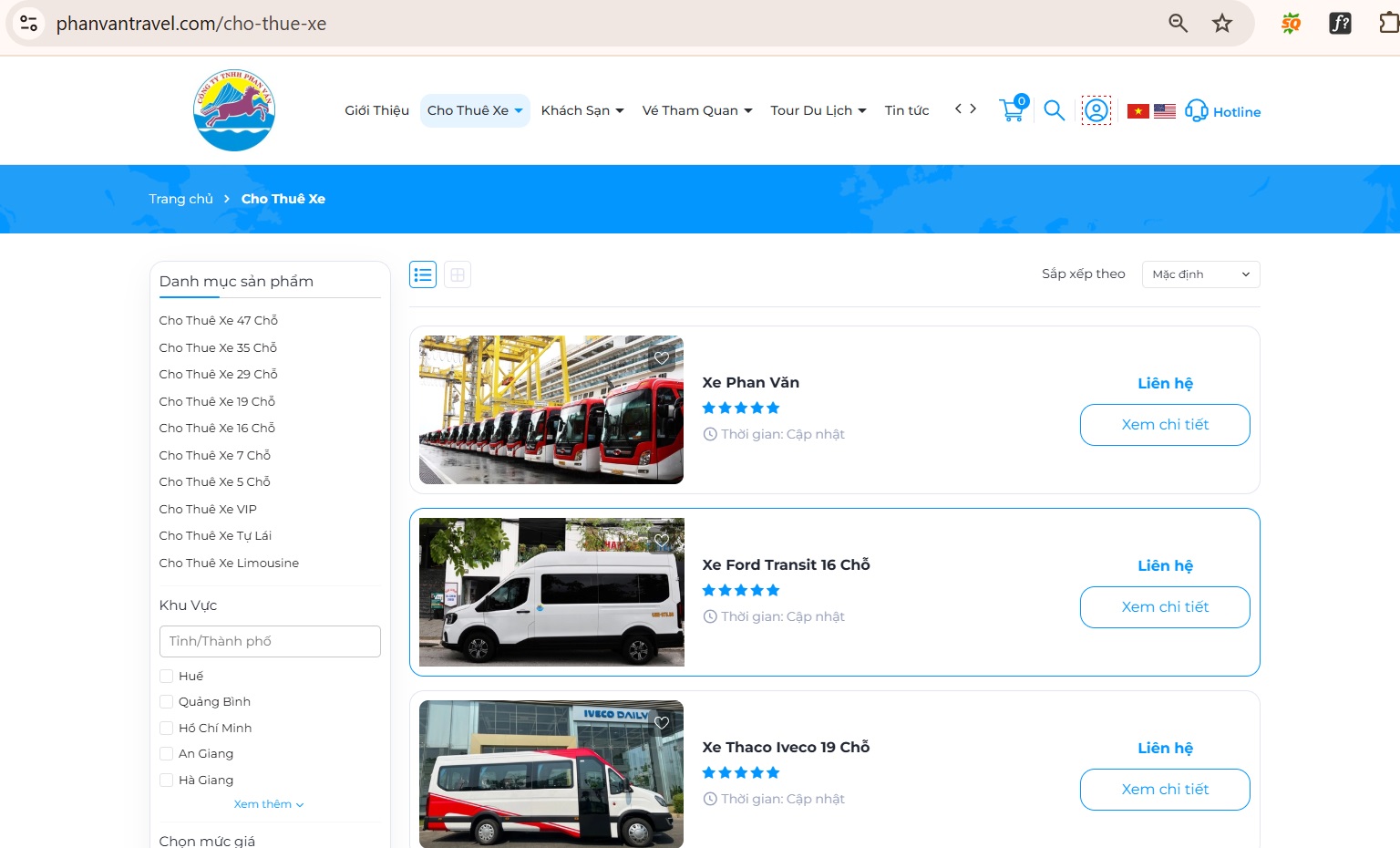 Tìm kiếm đơn vị thuê xe thông qua trang web chính thức