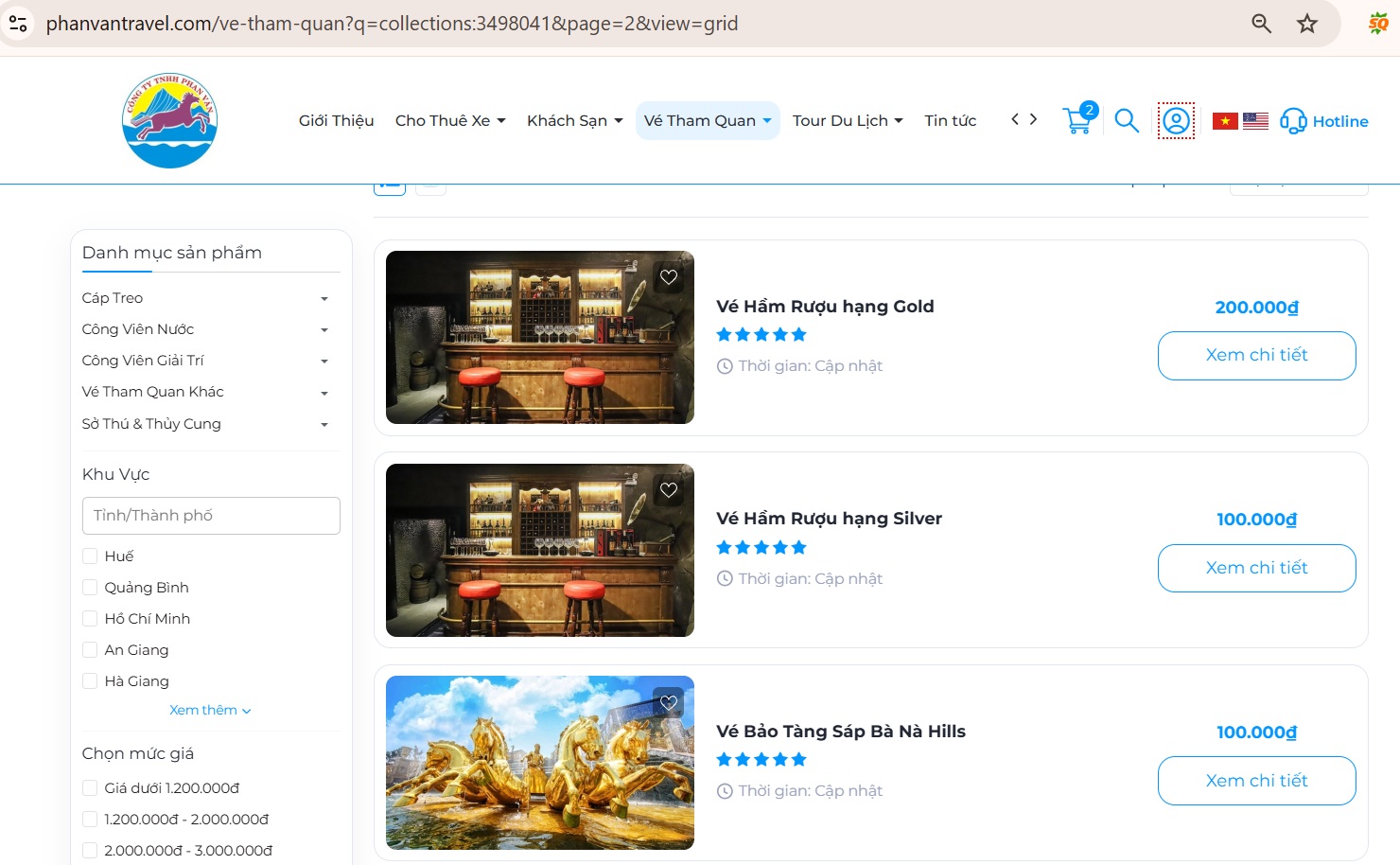 Website đặt vé tham quan của Phan Văn Travel
