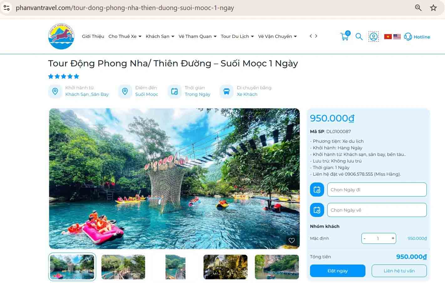 Đặt Tour Động Phong Nha/ Thiên Đường – Suối Moọc 1 Ngày tại Phan Văn