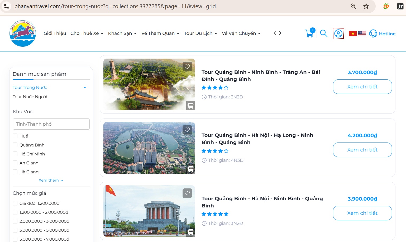 Đặt tour du lịch trực tiếp trên hệ thống website