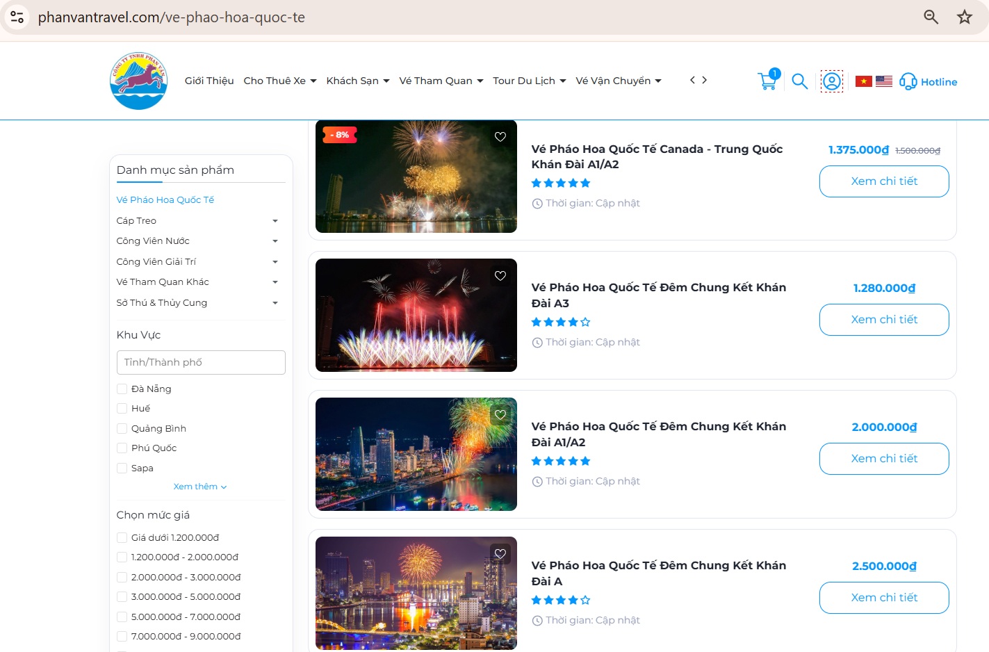 Vé pháo hoa được chúng tôi cập nhật trên hệ thống website