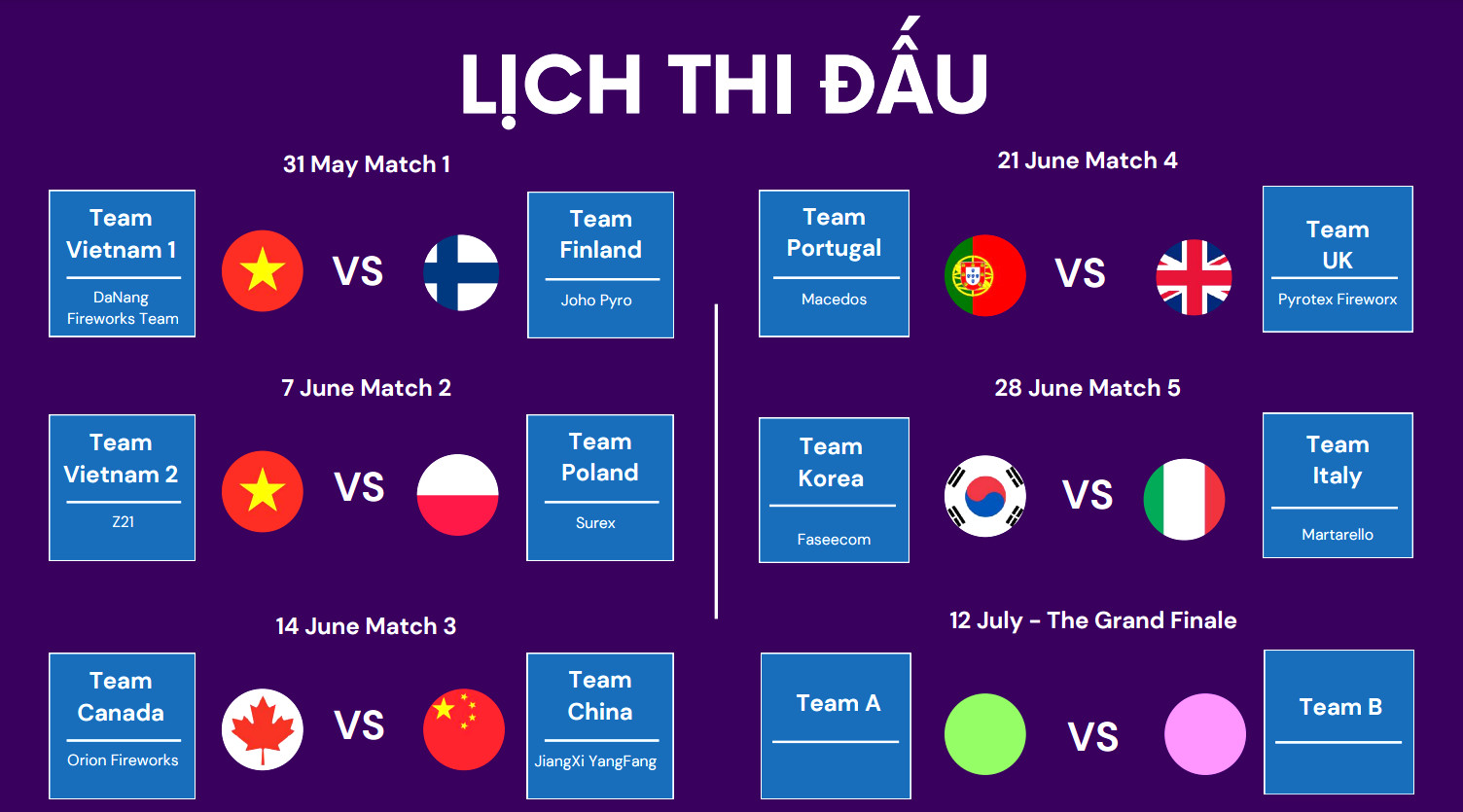 Lịch thi đấu giữa các đội thi tại DIFF 2025