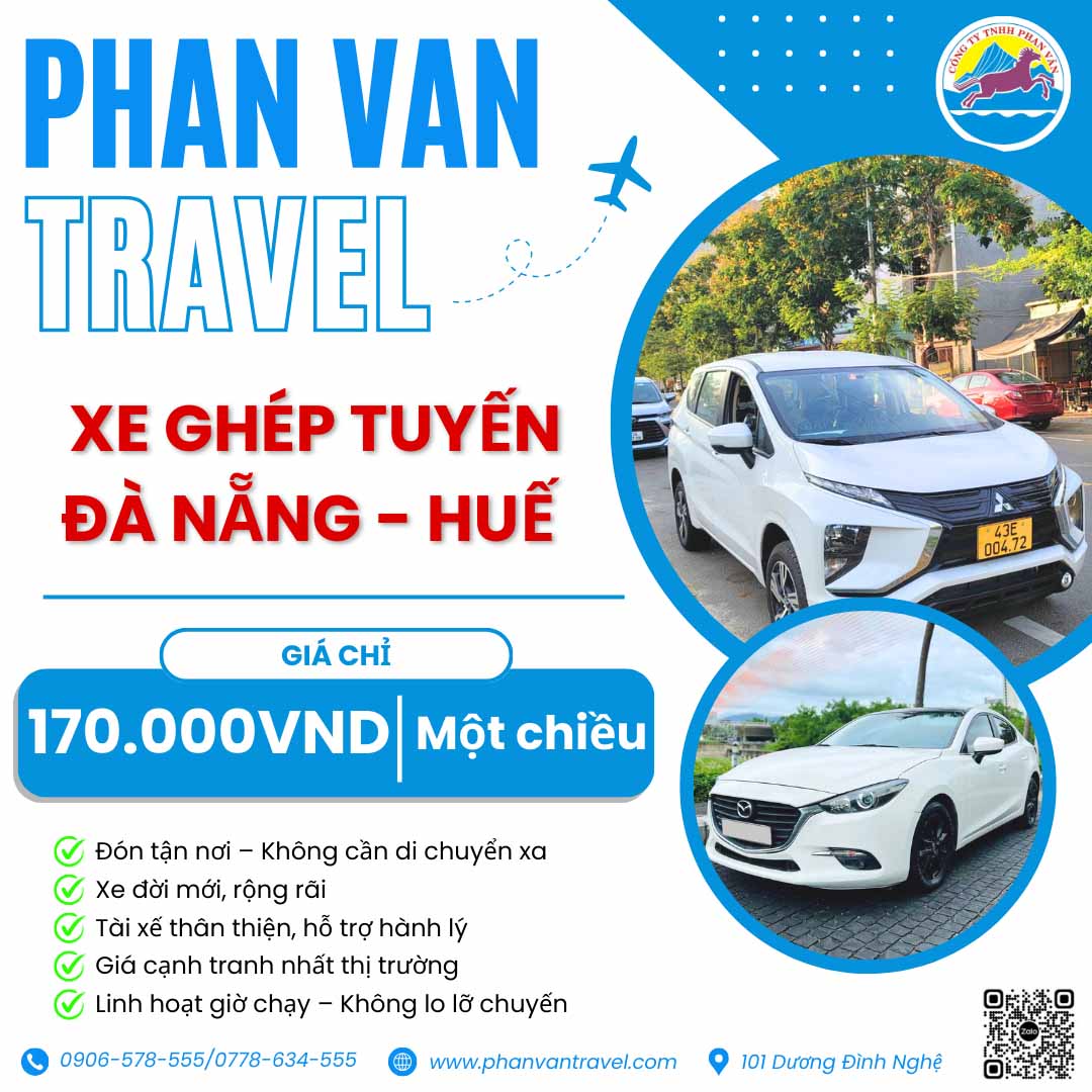 Giá vé xe ghép Đà Nẵng Huế chỉ 170K cực kỳ ưu đãi