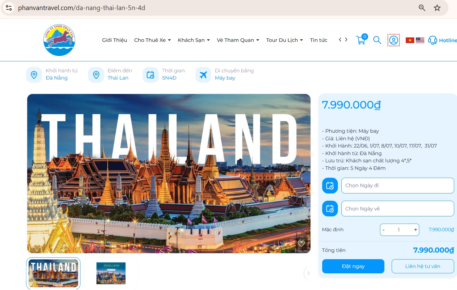 Đặt tour du lịch trực tiếp trên hệ thống website