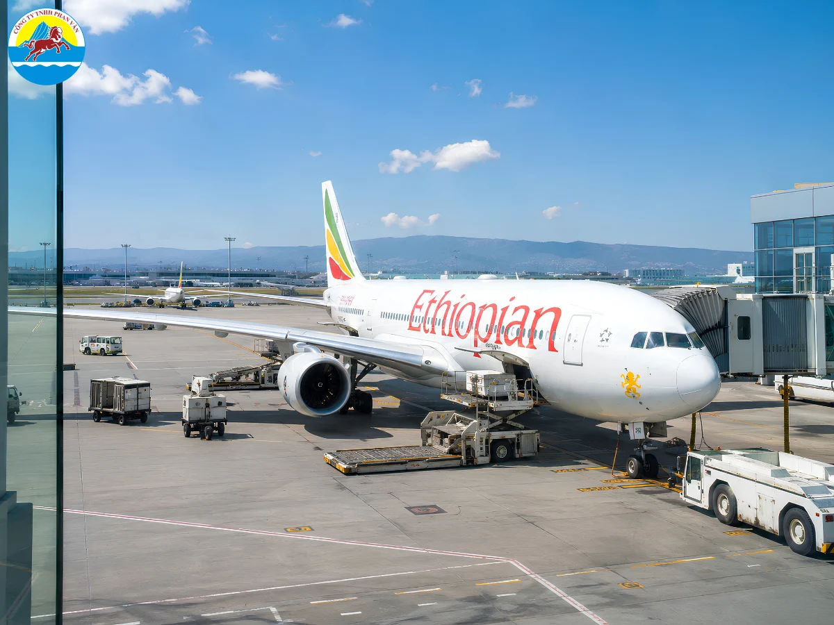 Máy bay Ethiopian Airlines tại sân bay quốc tế Addis Ababa trên đường đến Kinshasa