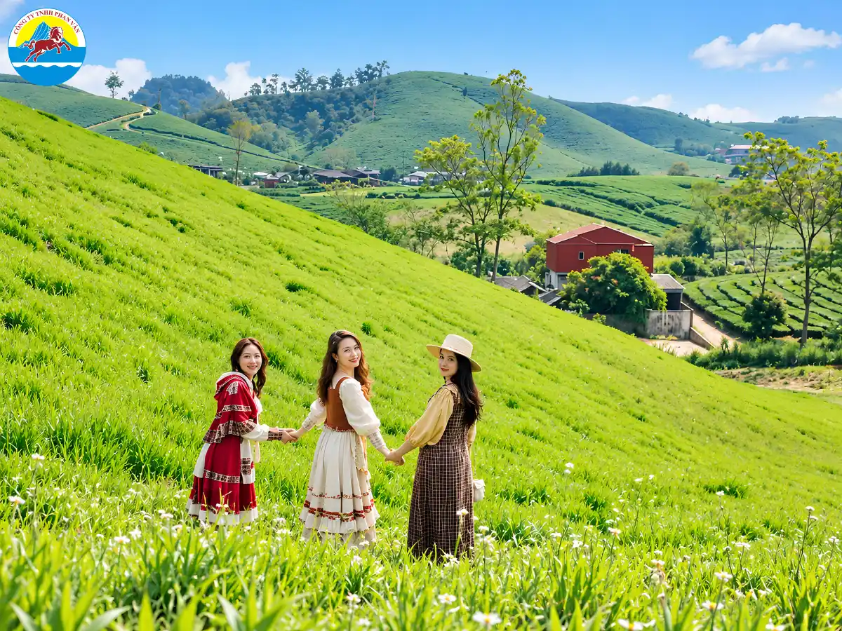 Du khách check in tại Mộc Châu trong tour 2 ngày 1 đêm