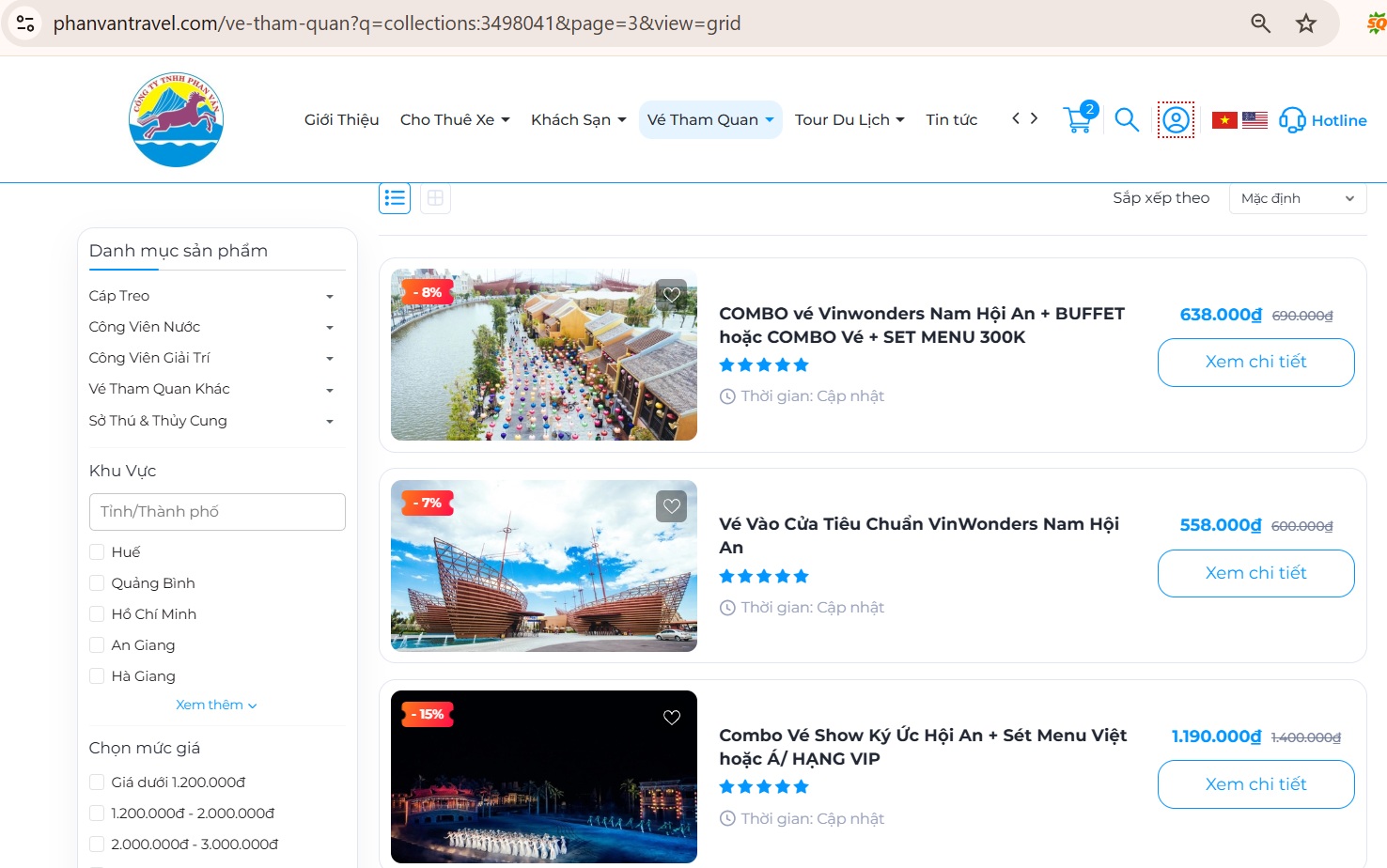 Giá vé tham quan được công khai tại website
