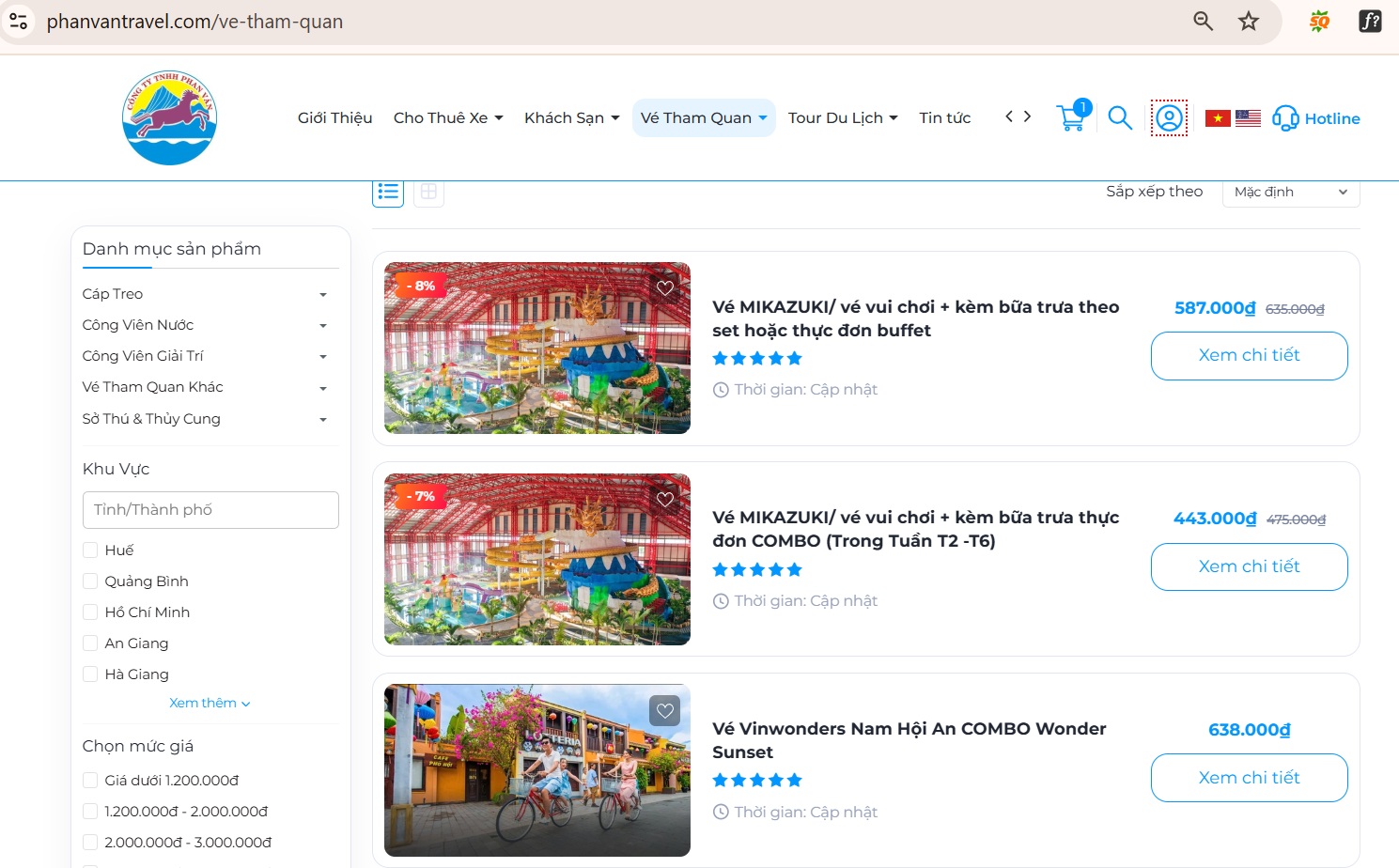 Website đặt vé tham quan của Phan Văn Travel