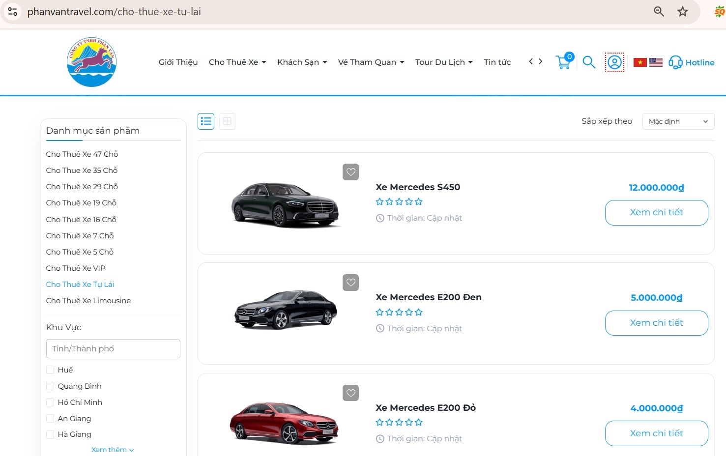 Trang web đặt xe của Phan Văn