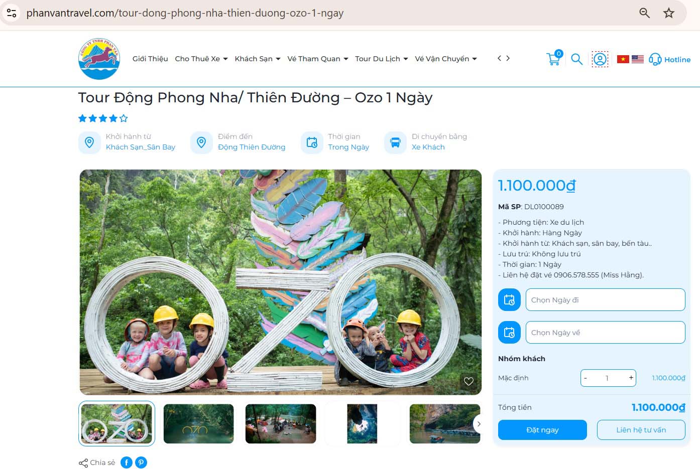 Đặt Tour Động Phong Nha/ Thiên Đường – Ozo 1 Ngày tại hệ thống website Phan Văn