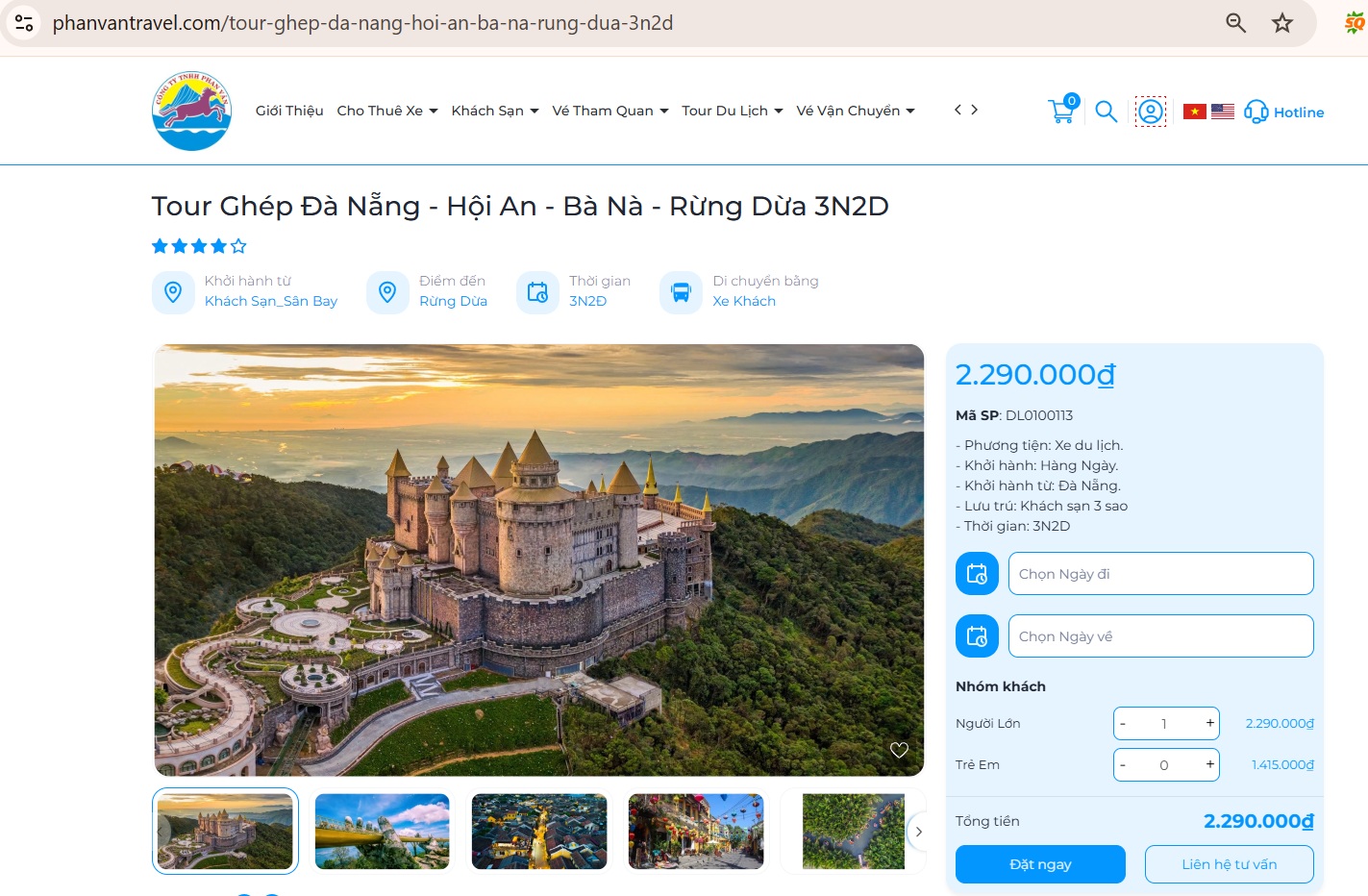 Đặt Tour Ghép Đà Nẵng - Hội An - Bà Nà - Rừng Dừa 3N2Đ trực tiếp trên trang chủ Phan Văn