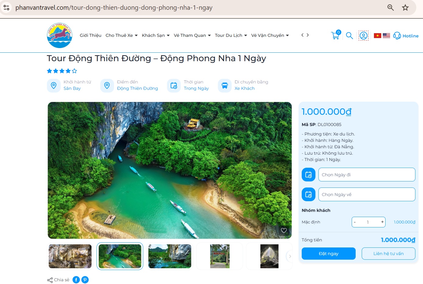 Đặt Tour Động Thiên Đường – Động Phong Nha 1 Ngày tại Phan Văn
