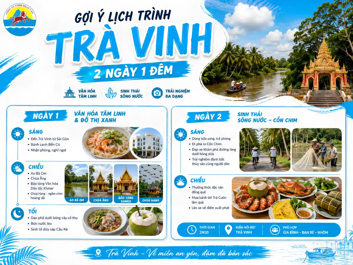 Lịch trình du lịch Trà Vinh 2 ngày 1 đêm