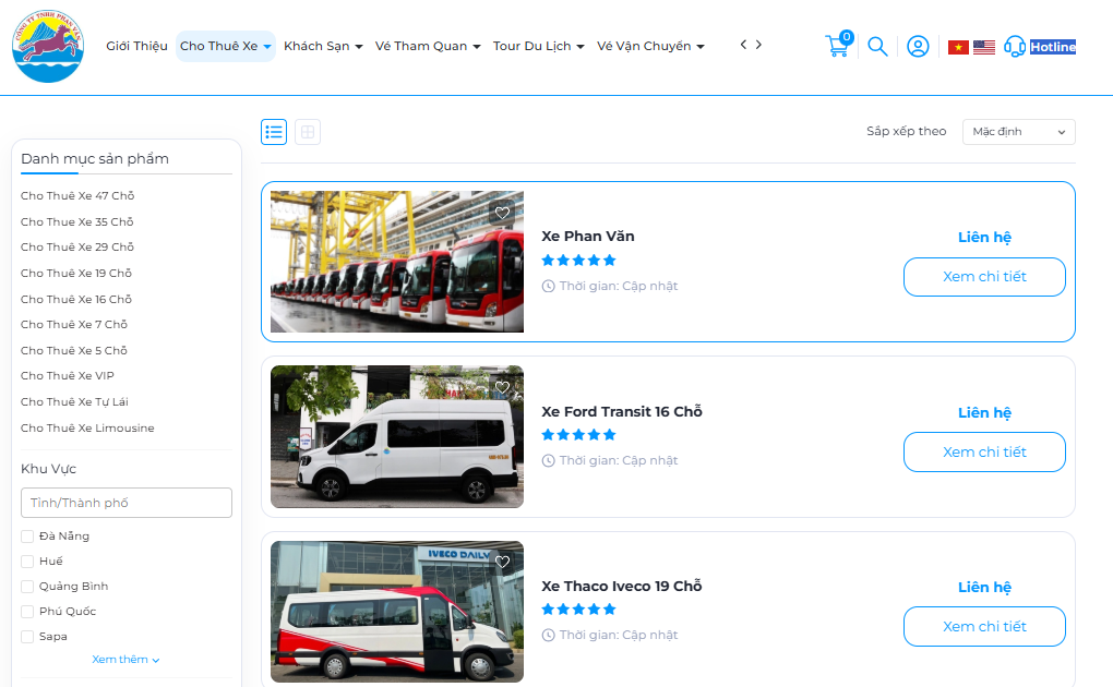 Website đặt xe du lịch tại Phan Văn