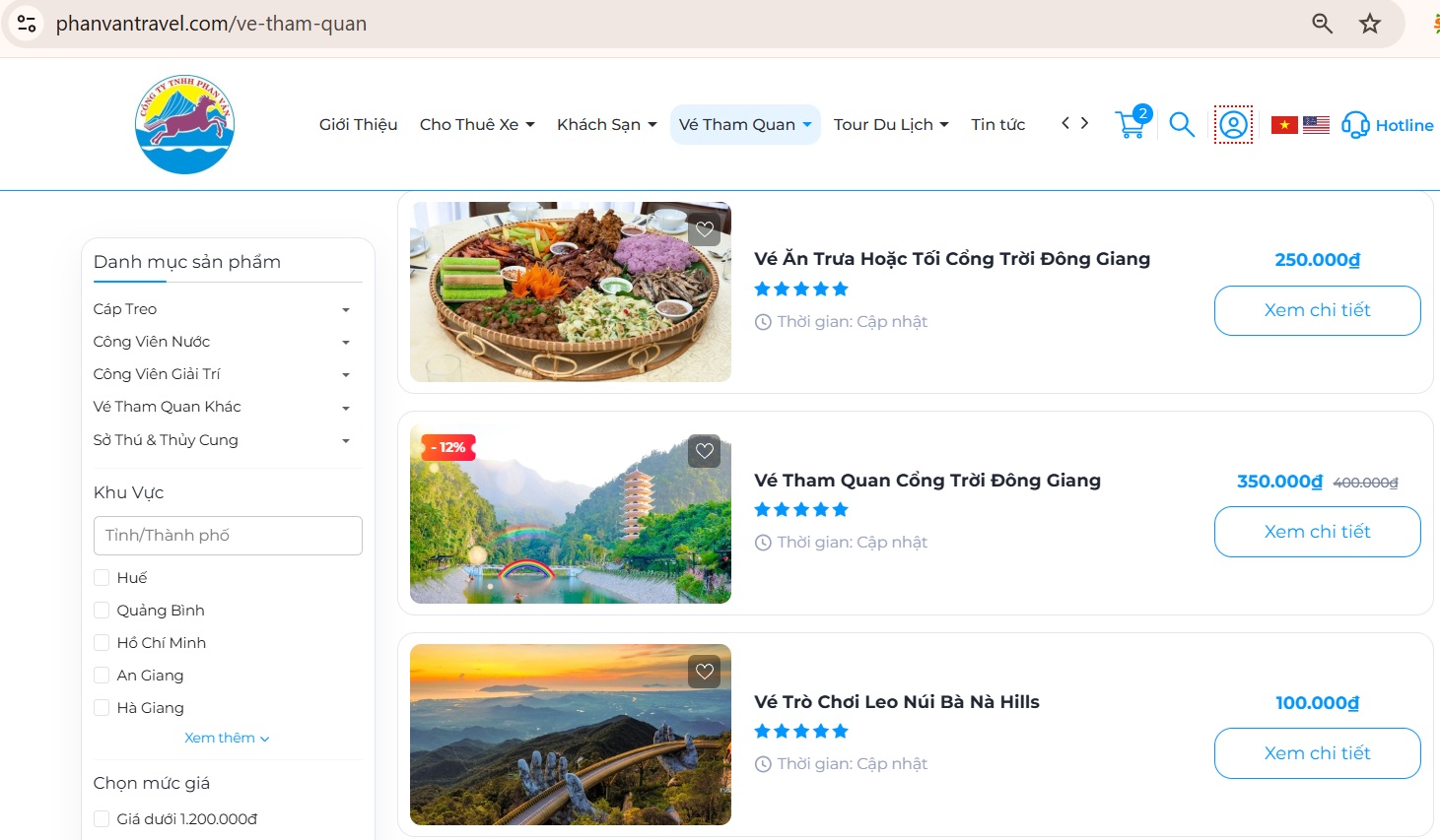 Website đặt vé tham quan của Phan Văn