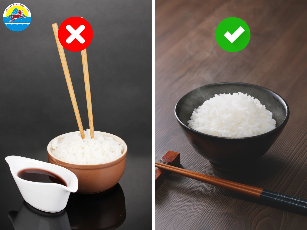 Không cắm đũa thẳng đứng vào bát cơm