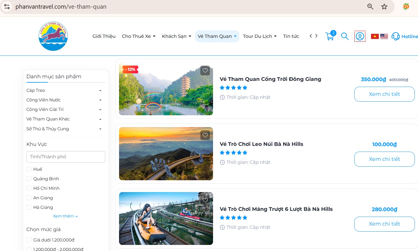 Website đặt vé tham quan của Phan Văn Travel