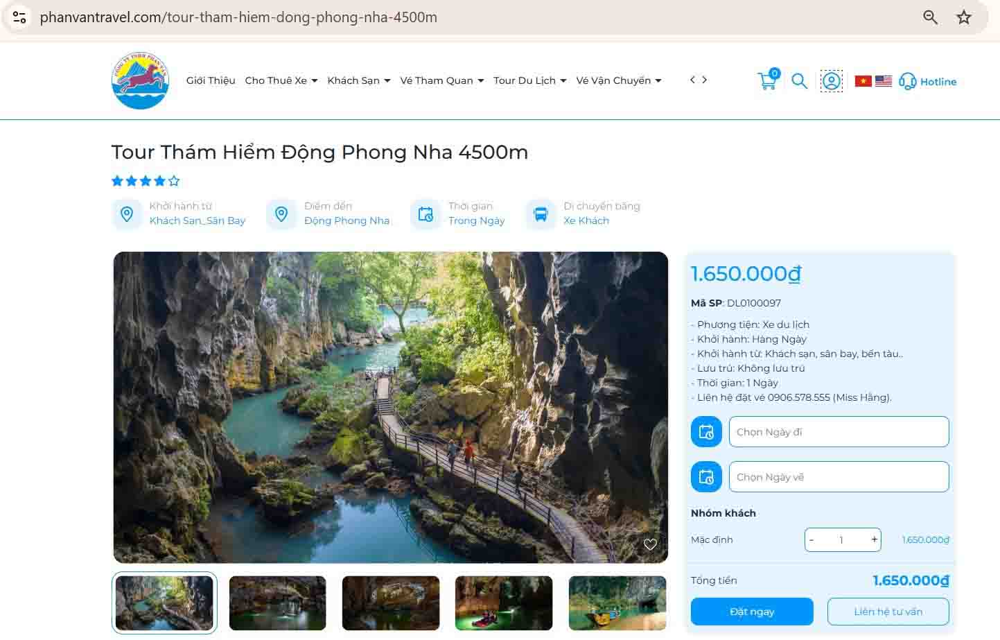 Đặt Tour Thám Hiểm Động Phong Nha 4500m tại Phan Văn
