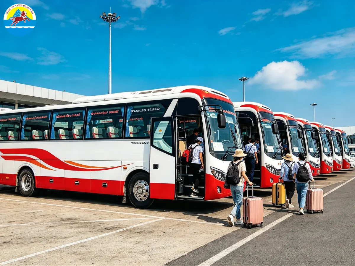 Dàn xe Thaco 45 chỗ chuẩn bị chở khách đi Nha Trang