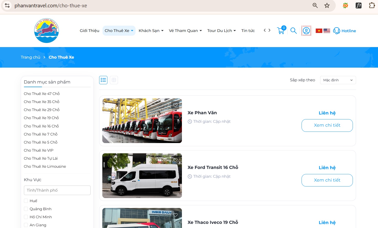 Thuê xe ngay tại website của Phan Văn Travel