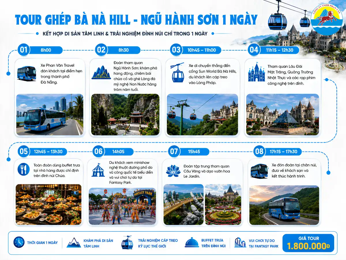 Lịch trình tour ghép Bà Nà Hill - Ngũ Hành Sơn 1 ngày