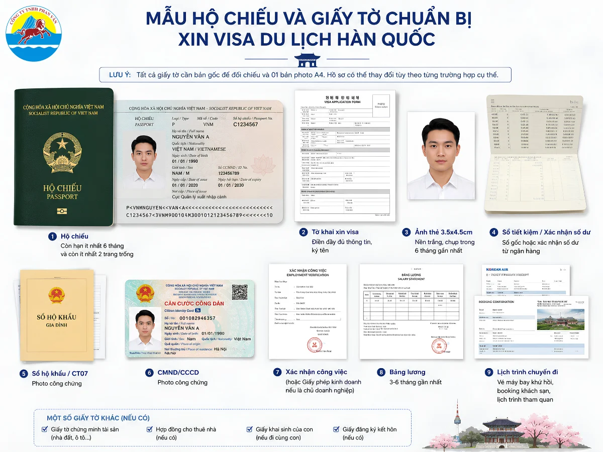 Mẫu hộ chiếu và giấy tờ chuẩn bị xin visa du lịch Hàn Quốc