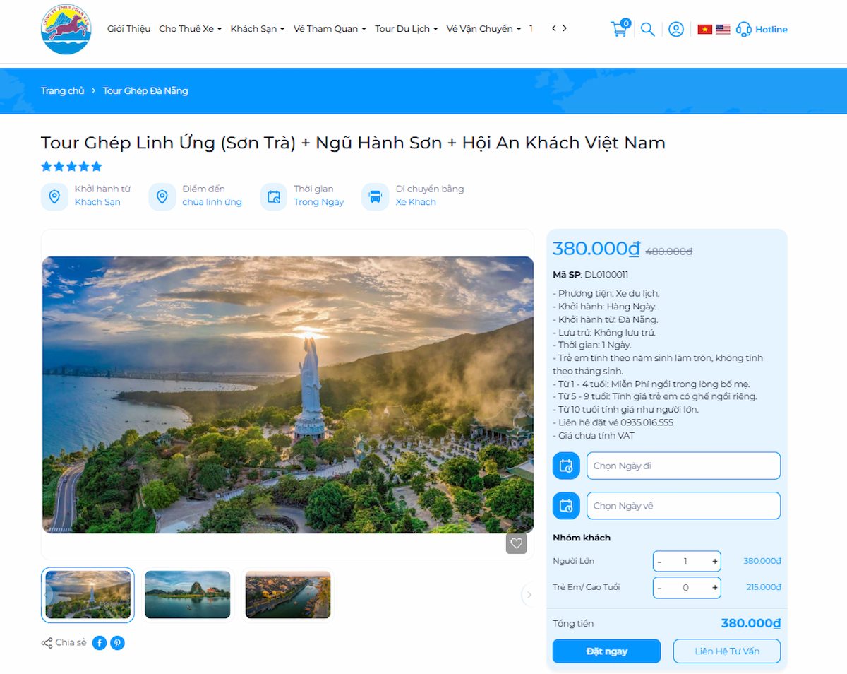 Tour Ghép Linh Ứng (Sơn Trà) + Ngũ Hành Sơn + Hội An Khách Việt Nam