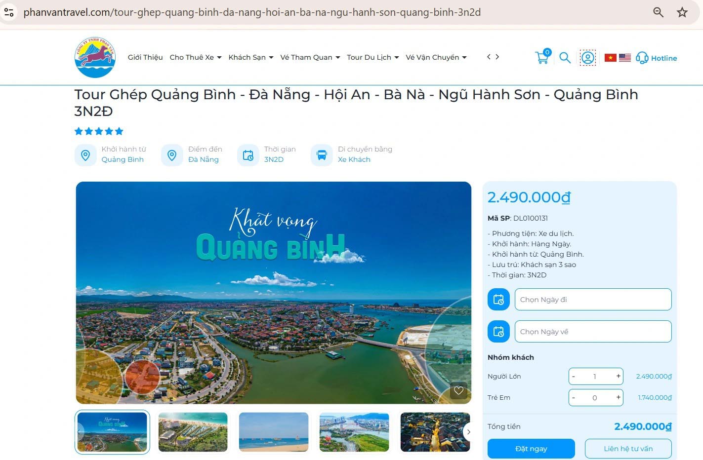 Đặt tour du lịch trực tiếp trên trang web chính thức của Phan Văn