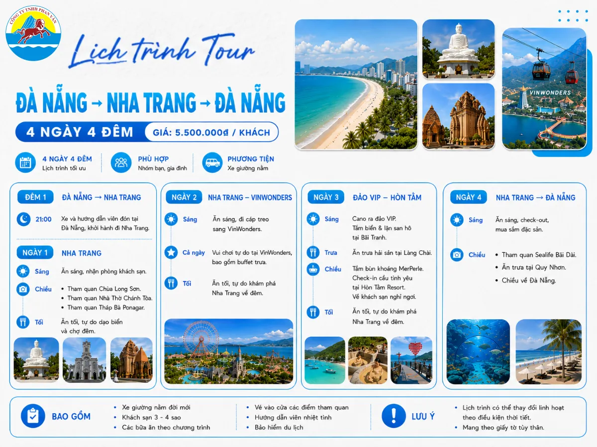 Lịch trình tour Đà Nẵng - Nha Trang 4N3Đ