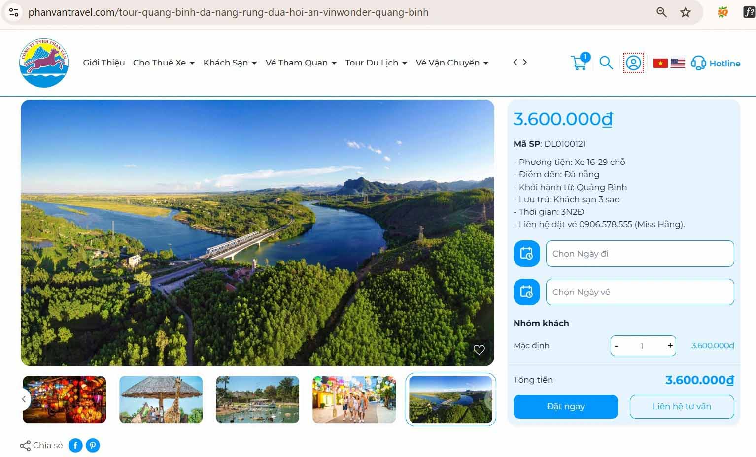 Đặt Tour Quảng Bình - Đà Nẵng - Rừng Dừa - Hội An - Vinwonder- Quảng Bình giá rẻ tại Phan Văn