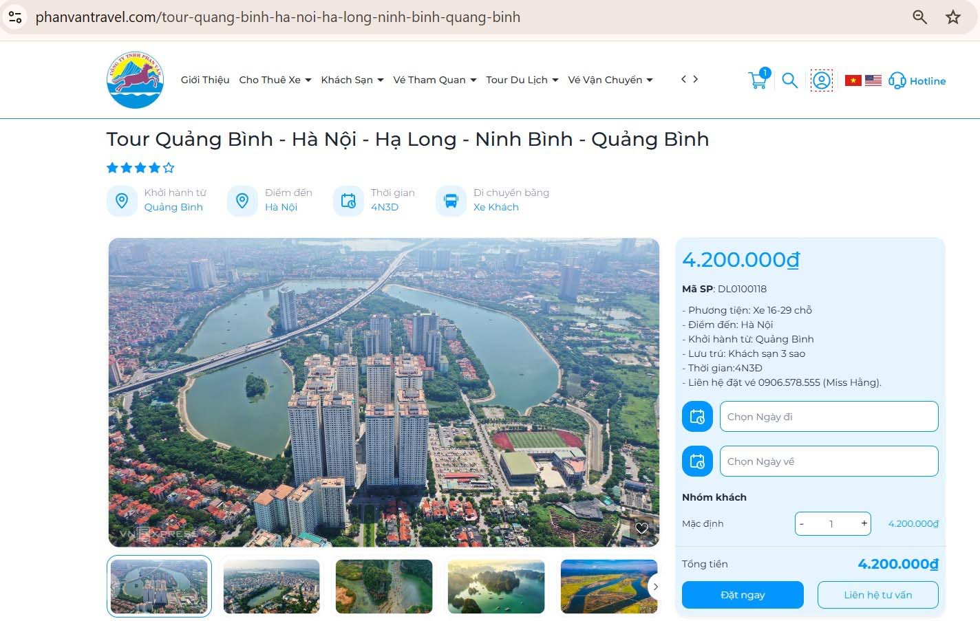 Đặt Tour Quảng Bình - Hà Nội - Hạ Long - Ninh Bình - Quảng Bình trên hệ thống website