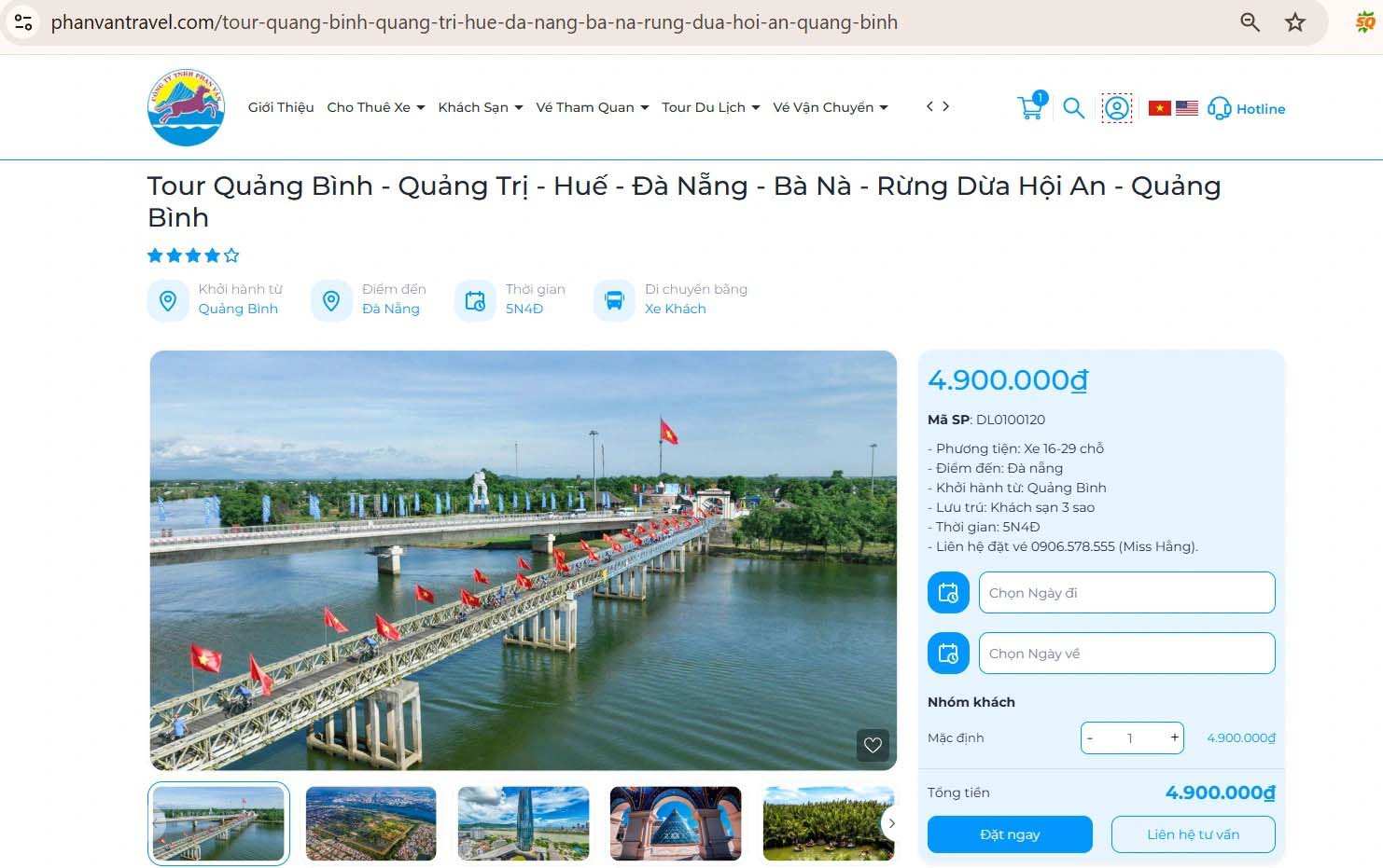 Giá tour được Phan Văn công khai trên website