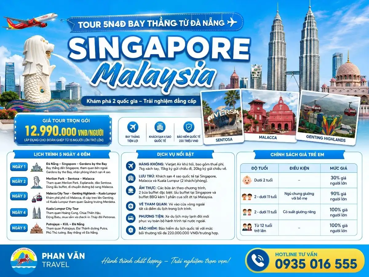 tour Singapore Malaysia từ Đà Nẵng