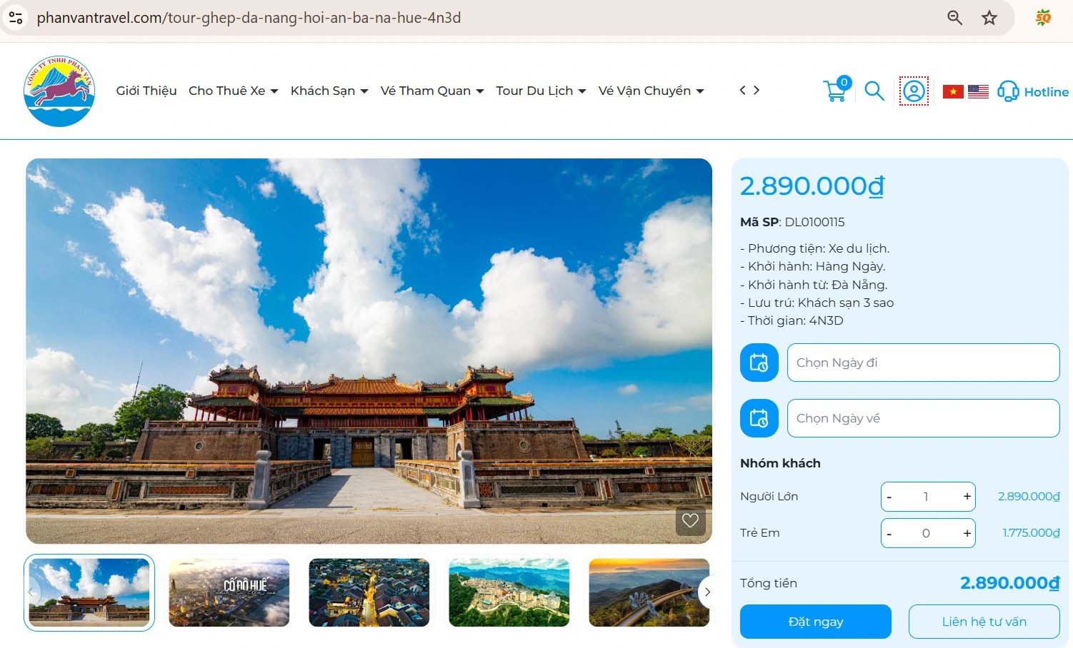 Đặt tour du lịch trực tiếp trên hệ thống website Phan Văn Travel