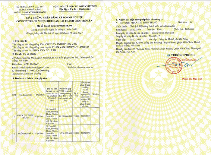Giấy Phép Kinh Doanh Công Ty Phan Văn