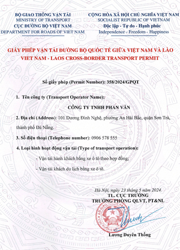 Giấy phép vận tải đường bộ quốc tế VIỆT NAM - LÀO
