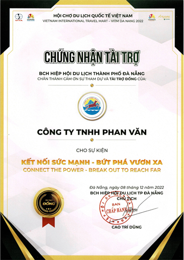 Chứng nhận tài trợ BCH Hiệp Hội Du Lịch TP Đà Nẵng