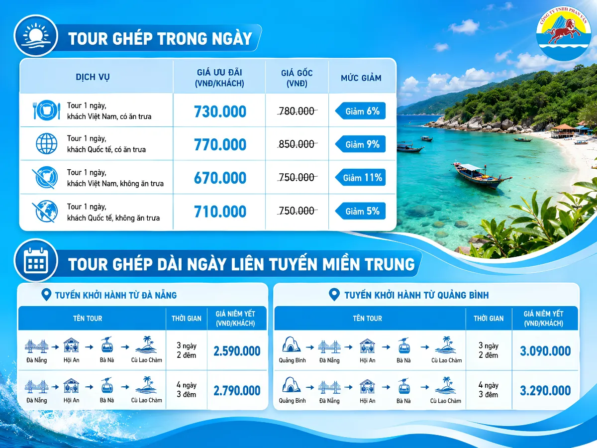 Bảng giá tour ghép Cù Lao Chàm