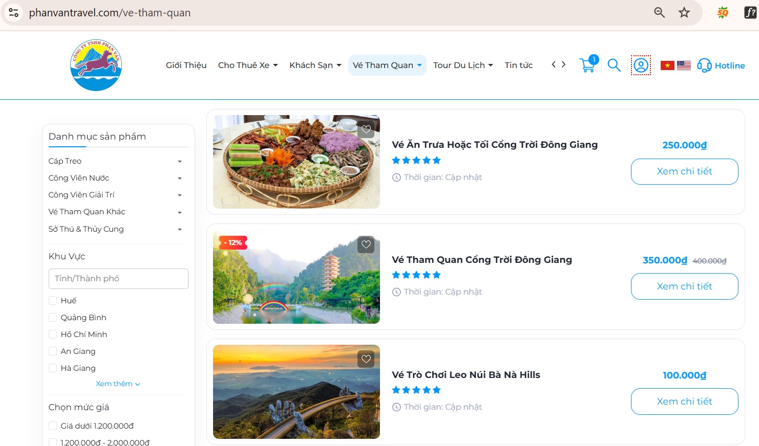 Website đặt vé tham quan tại Phan Văn Travel