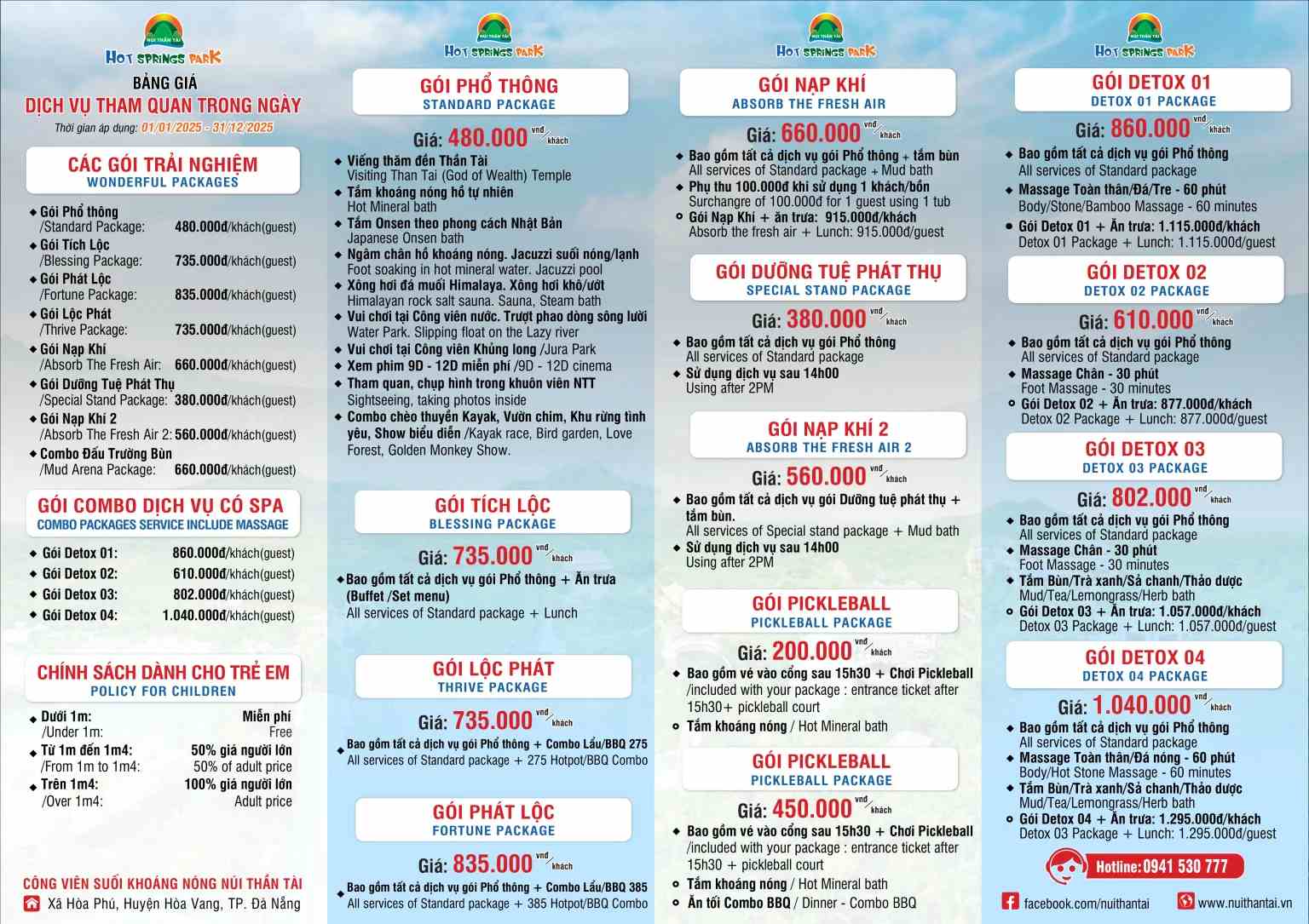 Bảng giá vé tham quan núi Thần Tài 2025