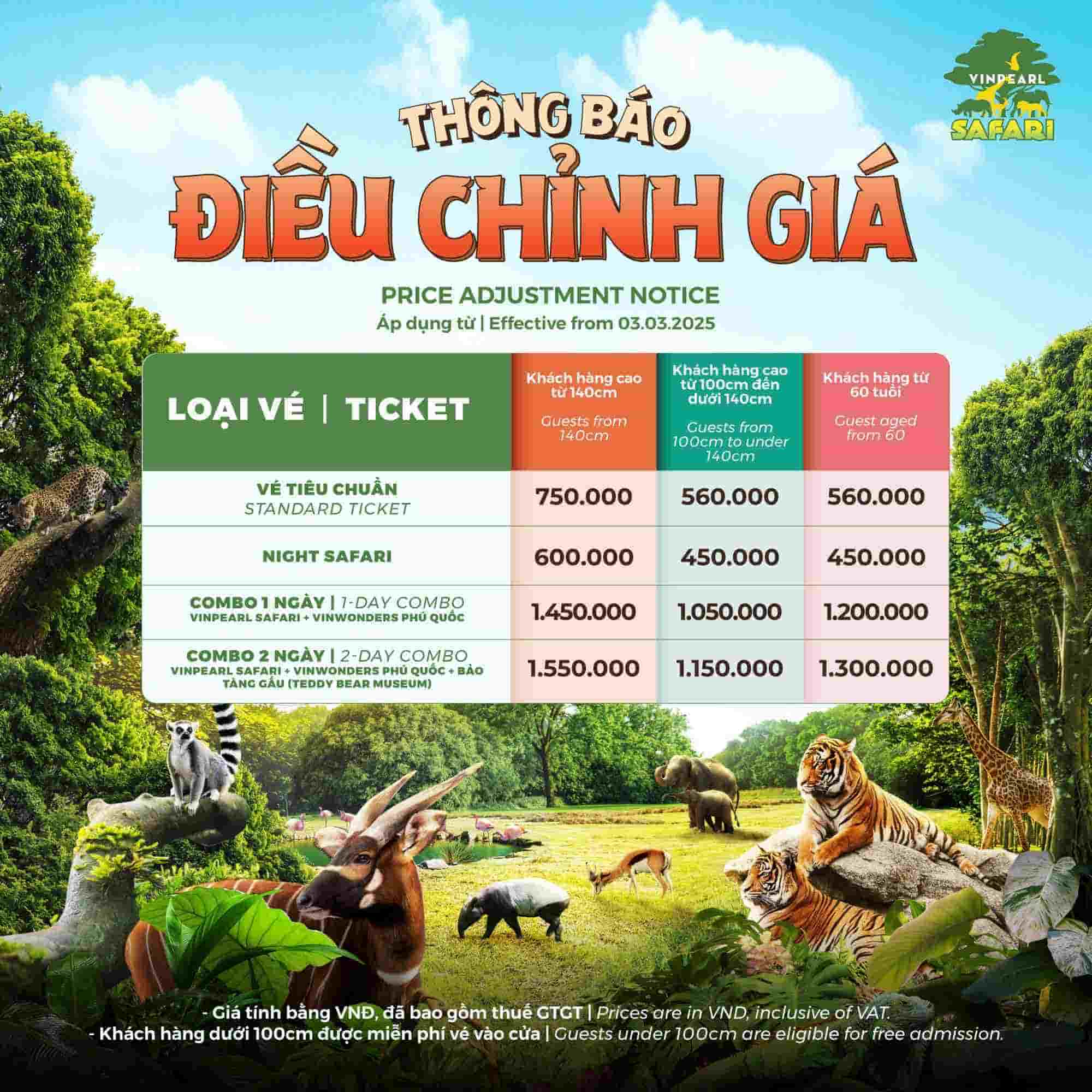 Bảng giá vé Vinpearl Safari Phú Quốc 2025