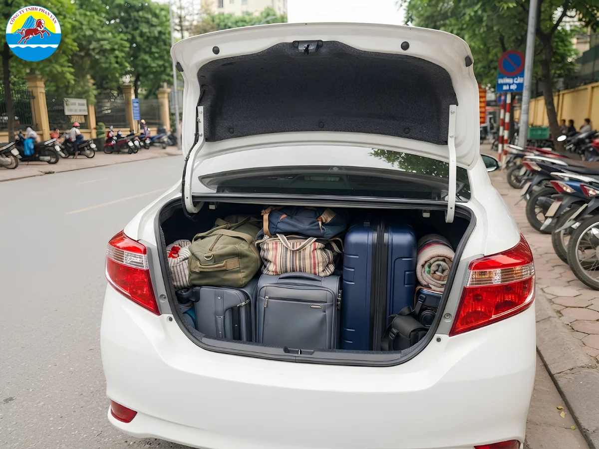 Cốp xe 5 chỗ chứa hành lý cho chuyến đi du lịch