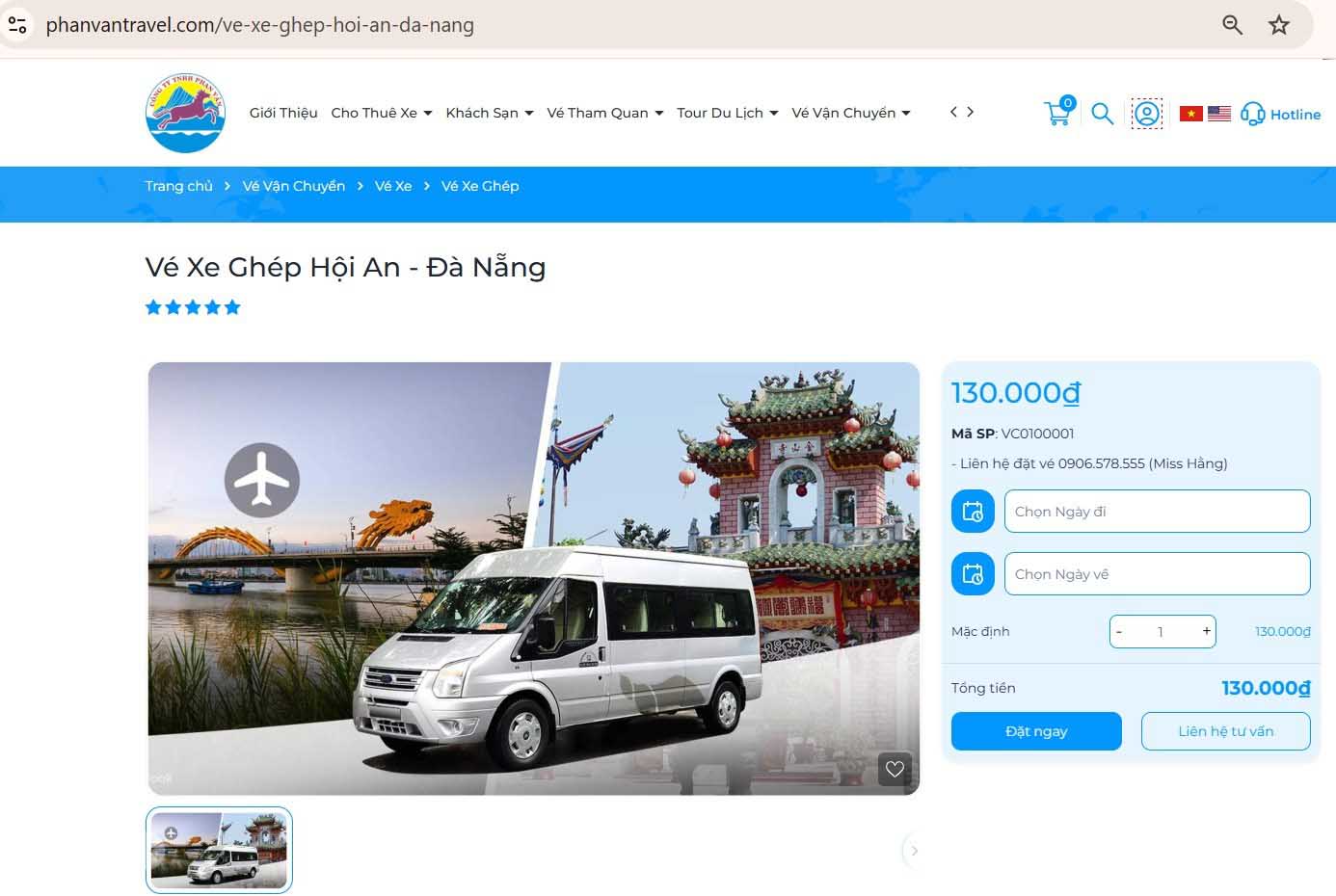 Thực hiện đặt vé xe ghép trên hệ thống website chính thức của Phan Văn