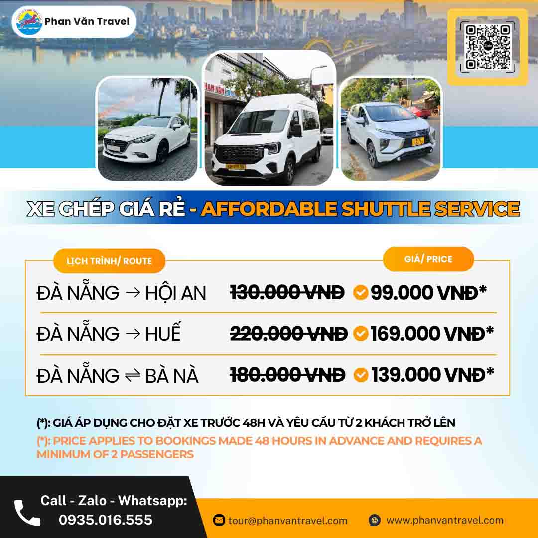 Dịch vụ xe ghép Đà Nẵng - Hội An - Huế đưa đón tận nơi