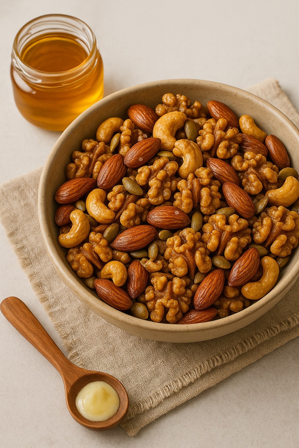 🍯🥜 Hạt Dinh Dưỡng Rang Bơ Mật Ong – Món Ăn Vặt Healthy Giàu Năng Lượng 🌿✨