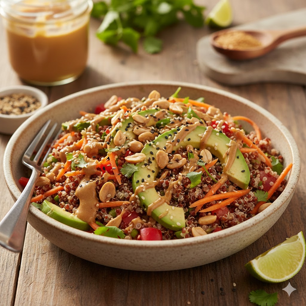 🥗💪 CÔNG THỨC: SALAD QUINOA BƠ ĐẬU PHỘNG – GIÀU PROTEIN, TỐT CHO CƠ BẮP 🌱✨