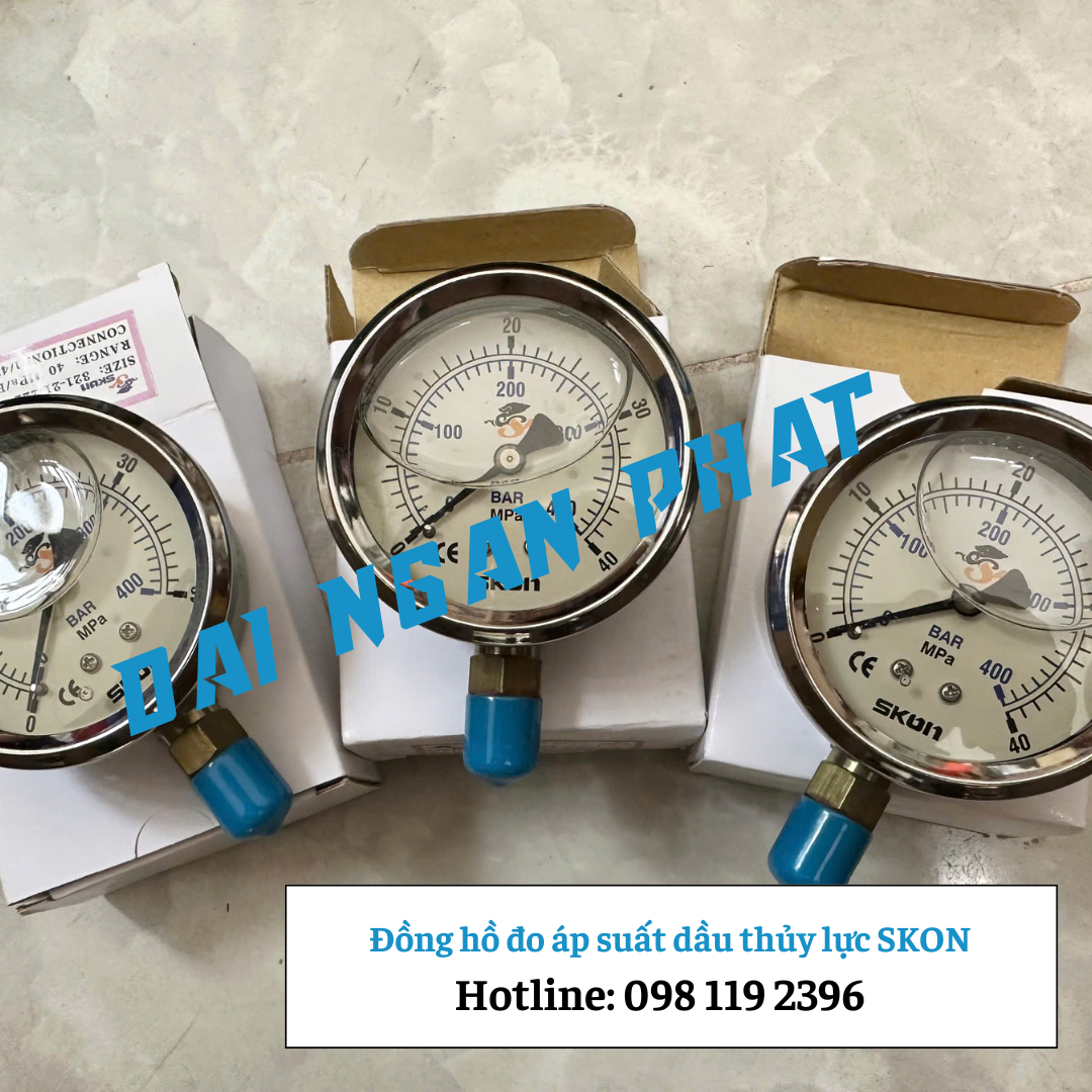 Đồng hồ đo áp suất dầu thủy lực SKON 321-21-222-40E 40 Mpa 400 Bar chân ren 1/4''