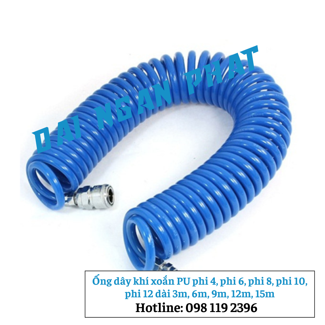 Ống dây khí xoắn PU phi 4, phi 6, phi 8, phi 10, phi 12 dài 3m, 6m, 9m, 12m, 15m