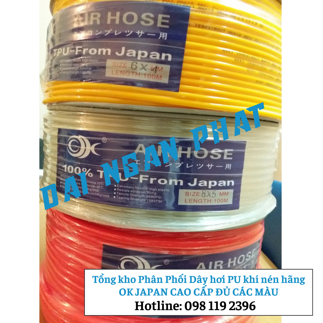 Ống dây khí xoắn PU phi 4, phi 6, phi 8, phi 10, phi 12 dài 3m, 6m, 9m, 12m, 15m