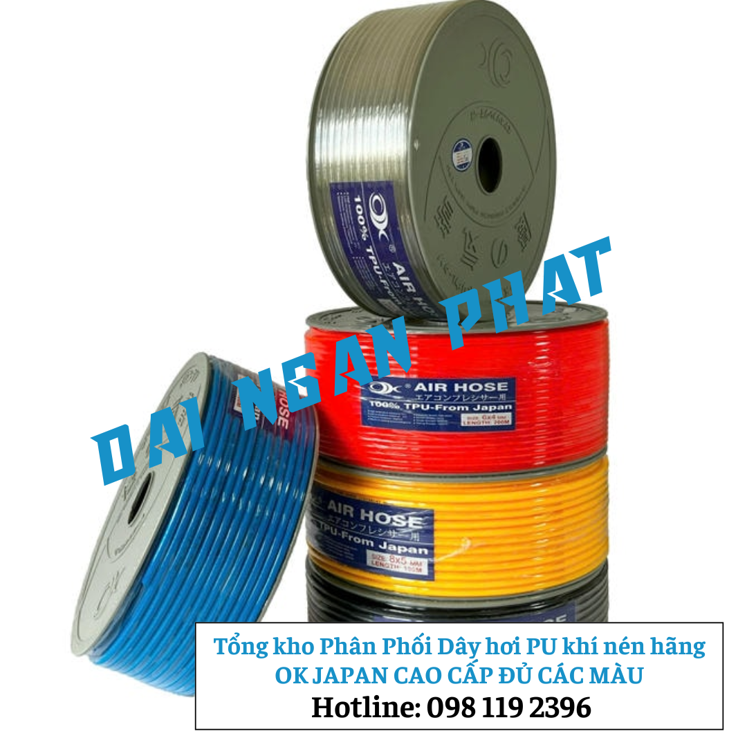 Ống dây khí xoắn PU phi 4, phi 6, phi 8, phi 10, phi 12 dài 3m, 6m, 9m, 12m, 15m